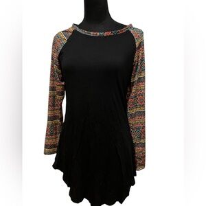Ouges Black Tunic with Multi Color Sleeves Size Small